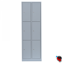 Artikel Nr. 520320 - Stahl-Fächer-Schrank -2 Abteil, 3 Fächer übereinander, auf Sockel. Anzahl der Fächer: 6 Fächer ohne Inneneinteilung. Abteilbreite 300 mm.